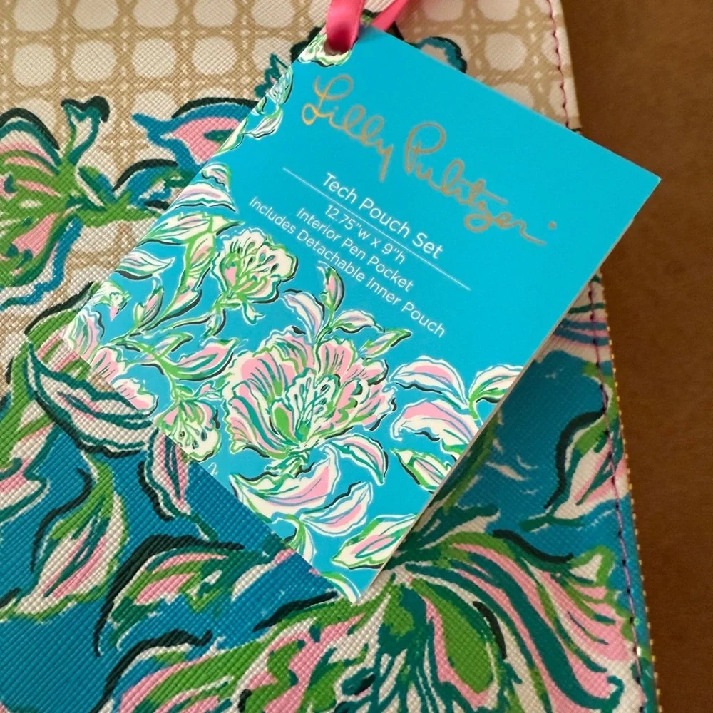 Lilly Pulitzer Blue and Pink Floral Laptop Sleeve & Inner Detachable Pouch